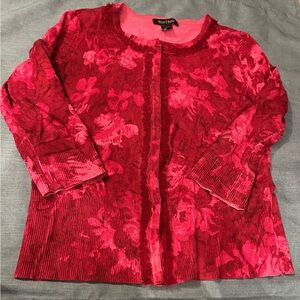 White House Black Market Red and Pink Floral Cardigan